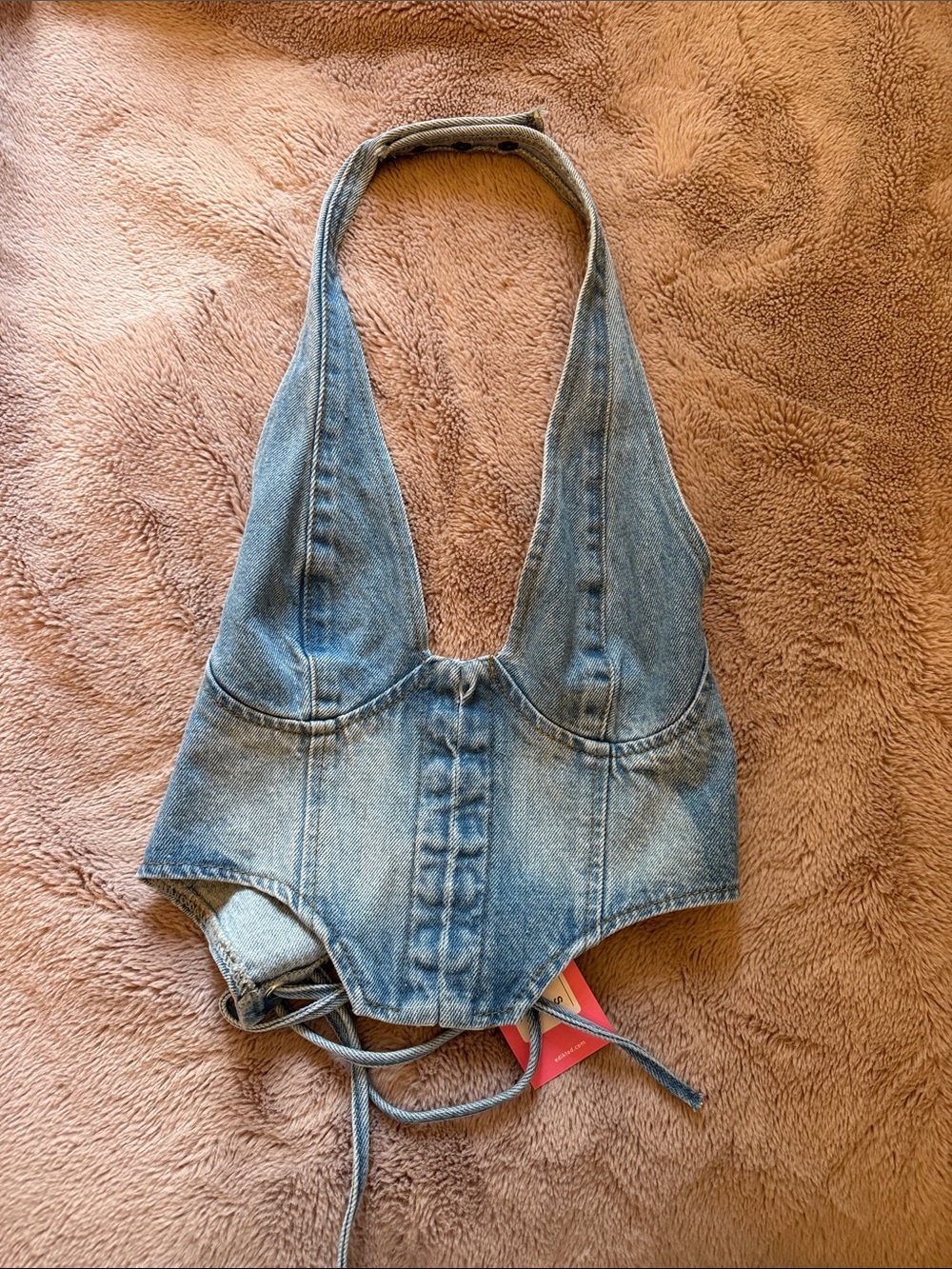 Edikted Blue Denim Halter Crop Top